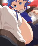  1girl blue_eyes blue_hair blue_skirt from_below pointy_ears rena_lanford sblack shoes short_hair skirt solo star_ocean star_ocean_the_second_story thigh-highs white_legwear 