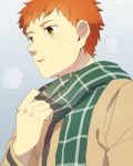  1boy coat emiya_shirou fate/stay_night fate_(series) orange_hair ruchi scarf solo yellow_eyes 