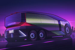  artist_name car cityscape commentary_request cyberpunk glowing gradient_sky hologram kai55 lexus lexus_ls_concept license_plate light_trail logo motor_vehicle neon_lights night night_sky no_humans original pink_sky product_placement science_fiction shadow sky van vaporwave vehicle_focus 