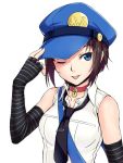  adjusting_clothes adjusting_hat black_hair blue_eyes collar elbow_gloves fingerless_gloves gloves kadokura_sion marie_(persona_4) necktie one_eye_closed persona persona_4 persona_4_the_golden tongue tongue_out 