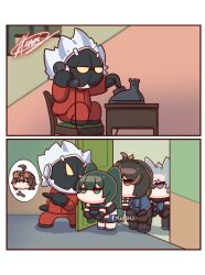  animal_ears billy_kid grace_howard kuroij long_hair multiple_boys multiple_girls parody phone qingyi_(zenless_zone_zero) seth_lowell zenless_zone_zero zhu_yuan 