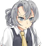  1girl asymmetrical_hair bai_lao_shu blush kantai_collection long_hair looking_at_viewer necktie nowaki_(kantai_collection) school_uniform silver_hair vest 