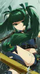  1girl dark_green_hair long_hair looking_at_viewer qingyi_(zenless_zone_zero) serious twintails zenless_zone_zero 