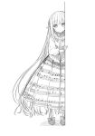  long_hair looking_at_viewer monochrome musical_note original sakiyo_cake simple_background solo staff_(music) very_long_hair white_background 