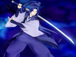  1boy assassin_(fate/stay_night) blue_eyes blue_hair fate/stay_night fate_(series) japanese_clothes katana ryuna solo sword weapon 