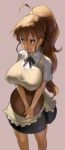 1girl apron breasts brown_eyes brown_hair character_request eu03 long_hair open_mouth ponytail solo tan taneshima_popura waitress working!! 