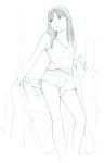  1girl monochrome original shorts sketch solo tank_top traditional_media yoshitomi_akihito 