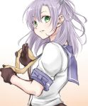  aoi_rin_(miya1102) gloves green_eyes kantai_collection kinugasa_(kantai_collection) looking_at_viewer purple_hair school_uniform 