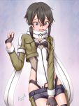  1girl ^jj^ asada_shino black_eyes black_hair embarrassed glasses scarf short_hair solo sword_art_online 