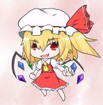  &gt;:d 1girl :d ascot ashikiri blonde_hair flandre_scarlet looking_at_viewer mob_cap open_mouth pose red_eyes side_ponytail smile solo touhou wings 