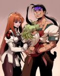  1boy 2girls black_hair dark_skin elhaym_van_houten emerada_(xenogears) fei_fong_wong green_hair highres illa long_hair multiple_girls orange_hair pantyhose ponytail scarf very_long_hair xenogears 