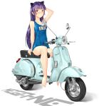  1girl animal_ears barefoot cat_ears gokou_ruri long_hair mega-ne moped motor_vehicle ore_no_imouto_ga_konna_ni_kawaii_wake_ga_nai purple_hair red_eyes riding school_swimsuit scooter swimsuit vehicle vespa 