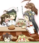  &gt;_&lt; 2girls :d ^_^ ahoge animal_ears b-man bear_ears blonde_hair bow brown_hair closed_eyes detached_sleeves double_bun female_admiral_(kantai_collection) green_hair hair_bow hair_ornament hair_ribbon hairband hairclip haruna_(kantai_collection) headgear kantai_collection kemonomimi_mode kongou_(kantai_collection) kotatsu kuma_(kantai_collection) long_hair lying multiple_girls musashi_(kantai_collection) nontraditional_miko on_stomach open_mouth puchimasu! red_eyes ribbon school_uniform serafuku sleeping smile table translation_request two_side_up xd yukikaze_(kantai_collection) yuudachi_(kantai_collection) 