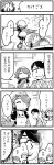  1boy 2girls 4koma apron basket comic feathered_wings flying formal glasses hair_over_one_eye harpy head_feathers head_scarf hirokazu_sasaki monochrome monster_girl multiple_girls necktie nobuyoshi-zamurai payot rin_(torikissa!) siblings sisters smile suit suzu_(torikissa!) sweatdrop tail_feathers talons torikissa! translation_request wings 