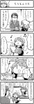  1boy 2girls 4koma apron comic emphasis_lines feathered_wings formal glasses hair_over_one_eye harpy head_feathers head_scarf hirokazu_sasaki monochrome monster_girl multiple_girls necktie nobuyoshi-zamurai payot rin_(torikissa!) siblings sisters suit suzu_(torikissa!) tail_feathers torikissa! translation_request wings 