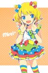  blonde_hair blue_eyes blush dress fangs happy minami_mirei odango puri_para short_hair thigh-highs 