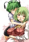  2girls ^_^ antennae ascot blush closed_eyes dress_shirt green_hair hug kazami_yuuka multiple_girls open_mouth pregnant red_eyes shirt short_hair smile touhou wriggle_nightbug yohane 