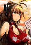  1girl amagi_brilliant_park breasts brown_hair cleavage english evening ferris_wheel highres large_breasts long_hair norman_maggot sento_isuzu 