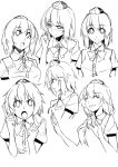 &gt;:o 1girl :o angry blush bust clenched_hand collared_shirt expressions frown grin hat index_finger_raised kamukamu_(ars) looking_at_viewer looking_away monochrome nervous nervous_smile sad shameimaru_aya short_hair sketch smile sweatdrop talking thinking tokin_hat touhou 