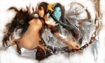 asymmetrical_wings black_hair bottomless bow breasts chain copyright_name dako6995 dizzy english guilty_gear guilty_gear_xx hair_bow highres long_hair navel open_mouth orange_eyes twintails under_boob wings 