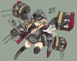  1girl anchor_hair_ornament black_legwear blonde_hair blush fbc gloves hat kantai_collection long_hair long_sleeves looking_at_viewer military military_uniform open_mouth outstretched_arm outstretched_hand peaked_cap prinz_eugen_(kantai_collection) skirt smile solo thigh-highs twintails uniform white_gloves 