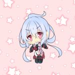  &gt;:) 1girl ahoge chibi hair_rings long_hair looking_at_viewer low_twintails matoi_(pso2) milkpanda phantasy_star phantasy_star_online_2 red_eyes silver_hair solo thigh-highs twintails 