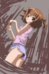  1girl brown_eyes brown_hair casual log_horizon minori_(log_horizon) rohitsuka short_hair shorts side_ponytail 