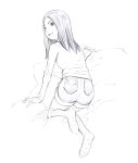  1girl monochrome original shorts sketch solo striped striped_legwear thigh-highs traditional_media yoshitomi_akihito 