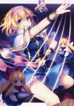  absurdres alice_margatroid blonde_hair blue_dress blue_eyes bracelet capelet doll dress drill earrings hairband highres jewelry looking_at_viewer masaru.jp ribbon ribbon_trim short_hair smile string thighs touhou 