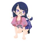  1girl all_fours black_hair braid glasses hanekawa_tsubasa highres long_hair monogatari_(series) school_uniform solo violet_eyes 