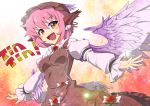  1girl animal_ears blush breasts hat long_sleeves mystia_lorelei open_mouth outstretched_arms pink_hair red_eyes short_hair smile solo touhou umigarasu_(kitsune1963) wings 