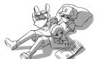  1boy 1girl animated animated_gif baseball_cap brother_and_sister dipper_pines gravity_falls hat hug long_hair lying_on_person mabel_pines mike_inel monochrome siblings t-shirt twins 