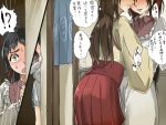  ahoge akagi_(kantai_collection) bow hair_bow irako_(kantai_collection) kantai_collection kappougi long_hair mamiya_(kantai_collection) multiple_girls ponytail saliva saliva_trail telxinoe-sirasu translated yuri 