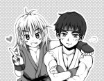  2boys arm_around_shoulder crossed_arms dougi eyebrows grin ken_masters multiple_boys muscle ryuu_(street_fighter) short_hair smile street_fighter thick_eyebrows v wenny_aries younger 