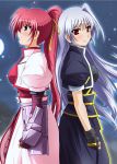  2girls blue_eyes diesel-turbo female fingerless_gloves gloves long_hair lyrical_nanoha mahou_shoujo_lyrical_nanoha_a&#039;s multiple_girls ponytail red_eyes redhead reinforce signum silver_hair 