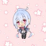  1girl ahoge blush chibi long_hair looking_at_viewer matoi_(pso2) milkpanda open_mouth pantyhose phantasy_star phantasy_star_online_2 red_eyes school_uniform silver_hair solo 