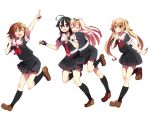  4girls blonde_hair blue_eyes brown_hair esgkjj hair_ornament hair_ribbon kantai_collection multiple_girls murasame_(kantai_collection) red_eyes ribbon running school_uniform serafuku shigure_(kantai_collection) shiratsuyu_(kantai_collection) twintails yuudachi_(kantai_collection) 