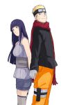  1boy 1girl bandaged_arm bandages blonde_hair blue_eyes blue_hair couple forehead_protector hetero highres holding_hands hyuuga_hinata kamosuke lavender_eyes long_hair naruto naruto:_the_last scarf short_hair uzumaki_naruto 