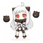  1girl ahoge airplane chibi dress holding horns kaizeru kantai_collection long_hair looking_at_viewer lowres mittens northern_ocean_hime red_eyes shinkaisei-kan simple_background solo white_background white_dress white_hair white_skin 