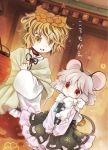  2girls :d alternate_costume animal_ears biyon brown_eyes cover cover_page doujin_cover hair_ornament mouse_ears mouse_tail multicolored_hair multiple_girls nazrin open_mouth short_hair silver_hair smile tail toramaru_shou touhou translation_request two-tone_hair yellow_eyes 