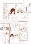  3girls =_= akatsuki_(kantai_collection) bathing comic faucet hair_dryer hibiki_(kantai_collection) ikazuchi_(kantai_collection) kantai_collection long_hair monochrome multiple_girls nude open_mouth shirogane_hina short_hair smile steam towel translation_request triangle_mouth water |_| 