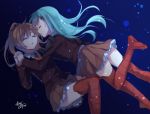  2girls brown_hair closed_eyes green_hair hands_together kantai_collection kumano_(kantai_collection) multiple_girls submerged suzuya_(kantai_collection) thigh-highs toosaka_asagi underwater 