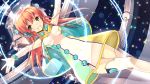  1girl aqua_eyes blush breasts covered_navel detached_sleeves dutch_angle long_hair looking_at_viewer open_mouth orange_hair original outstretched_arms refeia solo space spread_arms star_(sky) thigh-highs white_legwear 