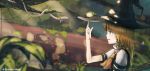  1girl ascot blonde_hair blue_eyes blurry bow braid depth_of_field forest frog gan_ma hair_bow hat highres kirisame_marisa long_hair nature ribbon snake solo star touhou witch_hat 