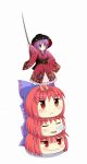  2girls bowl bowl_hat frilled_kimono head japanese_clothes kimono minigirl multiple_girls multiple_heads purple_hair red_eyes redhead sekibanki short_hair sukuna_shinmyoumaru touhou utakata_(azaka00) 