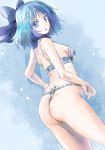  1girl ass bare_shoulders blue_bra blue_eyes bow bra breasts cirno fundoshi hair_bow looking_at_viewer open_mouth short_hair sideboob solo touhou underwear yohane 