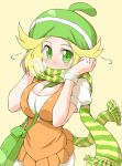 bag bel_(pokemon) beret between_breasts blonde_hair breasts green_eyes hat large_breasts naitou_kouse pokemon scarf 