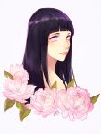  1girl artist_name eva_smith flower hyuuga_hinata lavender_eyes long_hair looking_at_viewer looking_back naruto naruto_shippuuden peony_(flower) purple_hair 