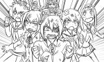  &gt;:3 &gt;:o 6+girls :3 :o bandages bangs binoculars blunt_bangs blush comic eyepatch folded_ponytail gloves hair_ornament hair_ribbon hairclip headgear i-19_(kantai_collection) inazuma_(kantai_collection) jacket kantai_collection long_hair monochrome multiple_girls neckerchief necktie open_mouth pleated_skirt ponytail ribbon robot_ears school_swimsuit school_uniform scratches serafuku shiranui_(kantai_collection) short_hair simple_background skirt smile swimsuit tenryuu_(kantai_collection) tonda torn_clothes twintails yukikaze_(kantai_collection) yuudachi_(kantai_collection) 