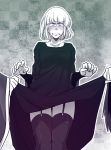  assisted_exposure blush claude_frollo dress dress_lift embarrassed garter_straps marimo_(yousei_ranbu) monochrome short_hair solo_focus sweatdrop the_hunchback_of_notre_dame thigh-highs younger 